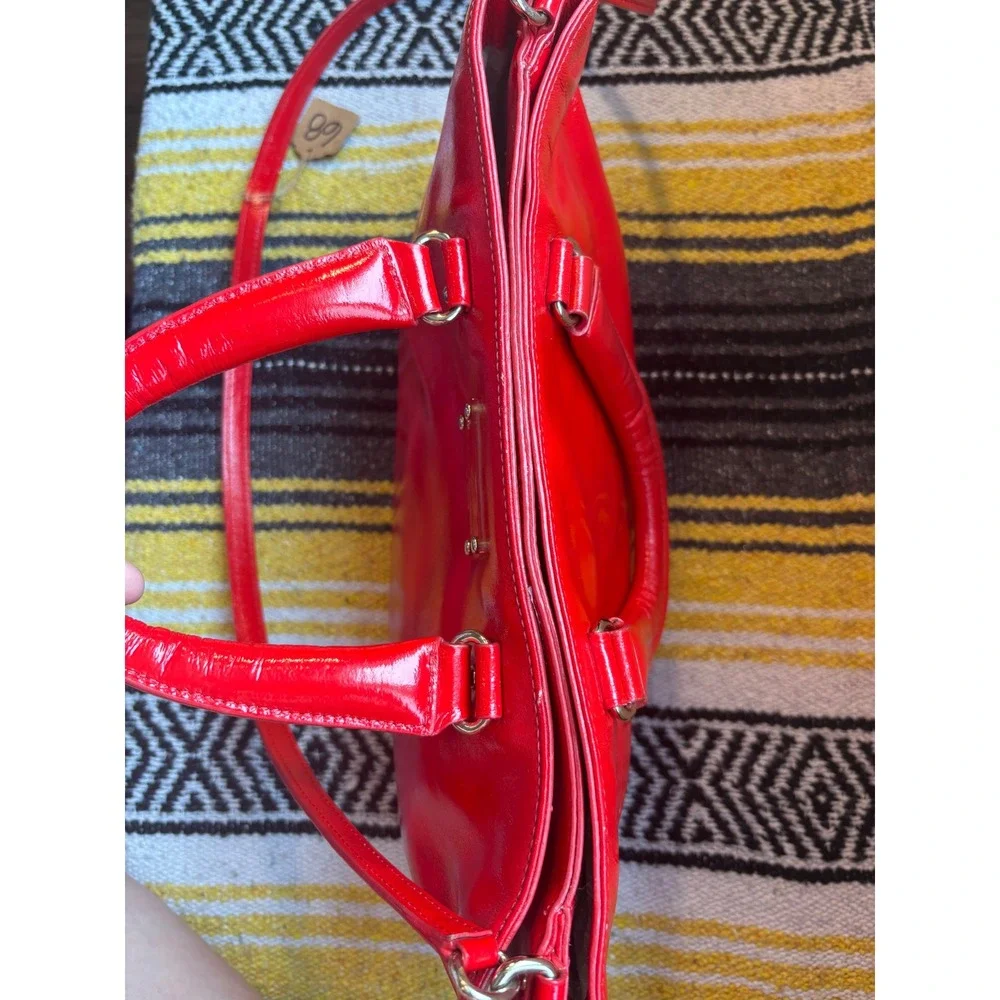 Kate Spade New York Red Patent Leather Satchel Crossbody Bag Glossy Red